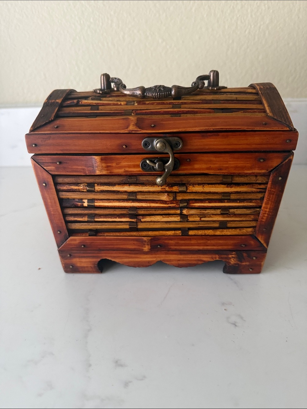 Burnt Bamboo Box with metal Accents
